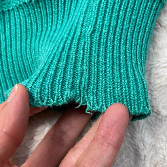Vintage 90s button henley pullover sweater chunky knit grandpa cotton teal green - Picture 10 of 17